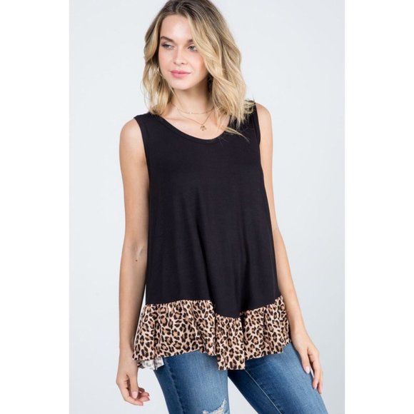 ANIMAL PRINTED FABRIC CONTRAST RUFFLE TANK TOP - Picture 4 of 8